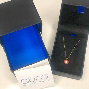 Aura Coral Cultured Pearl Necklace with Chain NIB